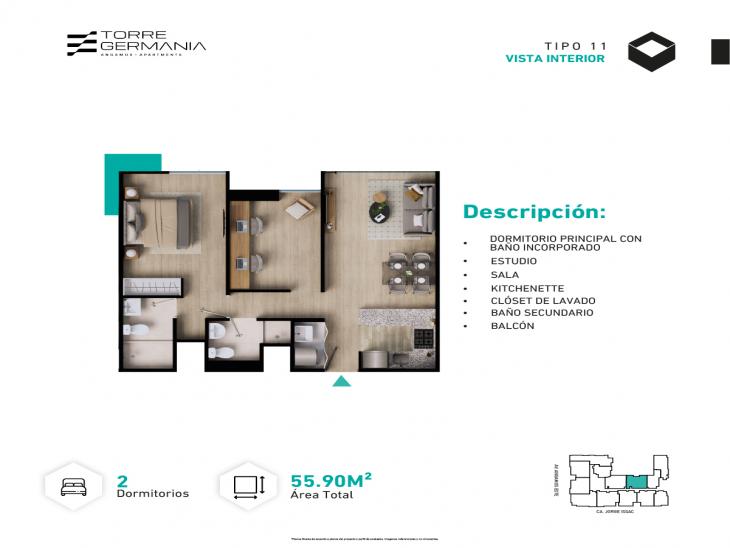 Plano del modelo P4-P18-X11 del proyecto TORRE GERMANIA en Surquillo