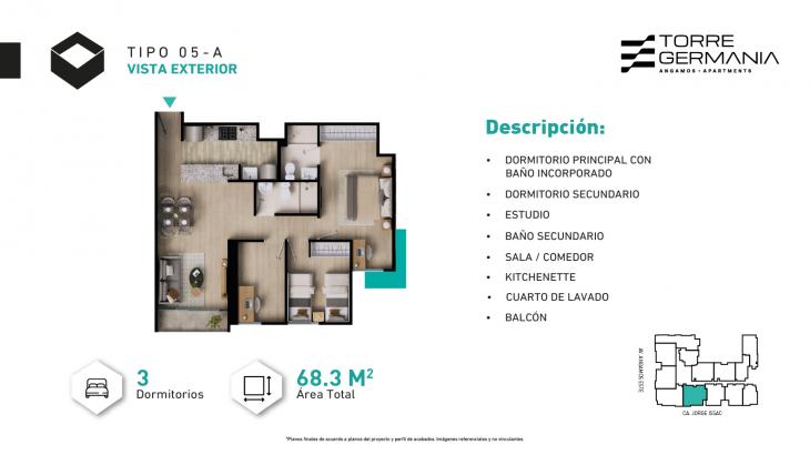 Plano del modelo P4-P18-X05 del proyecto TORRE GERMANIA en Surquillo
