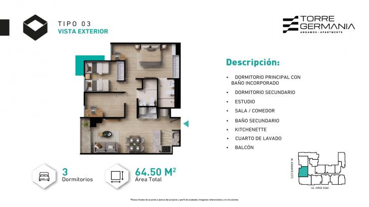 Plano del modelo P25-X03 del proyecto TORRE GERMANIA en Surquillo