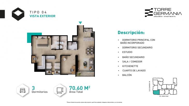 Plano del modelo P22-P23-X04 del proyecto TORRE GERMANIA en Surquillo