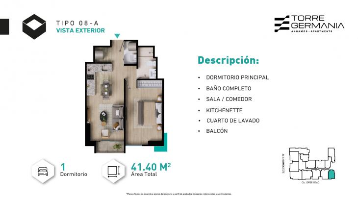 Plano del modelo P4-P18-X08 del proyecto TORRE GERMANIA en Surquillo