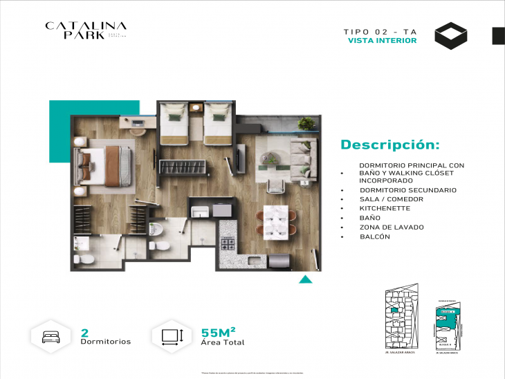 Plano del modelo Tipo X02 del proyecto CATALINA PARK en La Victoria