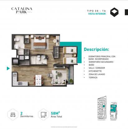 Plano del modelo Tipo X08 del proyecto CATALINA PARK en La Victoria