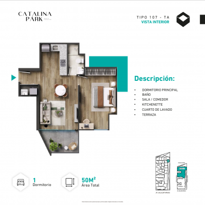 Plano del modelo Tipo 107 del proyecto CATALINA PARK en La Victoria