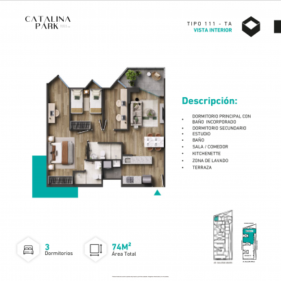 Plano del modelo Tipo 111 del proyecto CATALINA PARK en La Victoria