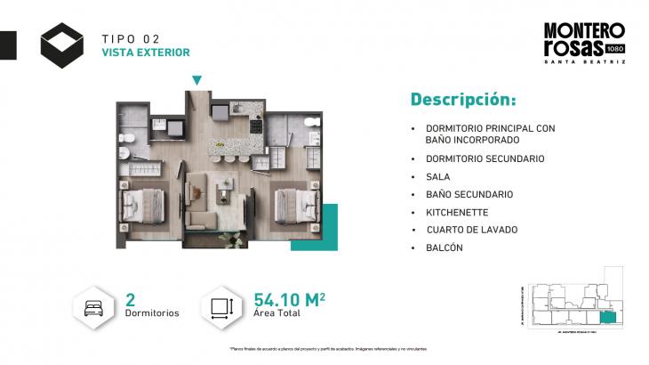 Plano del modelo Tipo X02-B del proyecto MONTERO ROSAS 1080 en Cercado De Lima