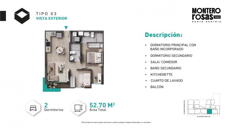 Plano del modelo Tipo X03-B del proyecto MONTERO ROSAS 1080 en Cercado De Lima