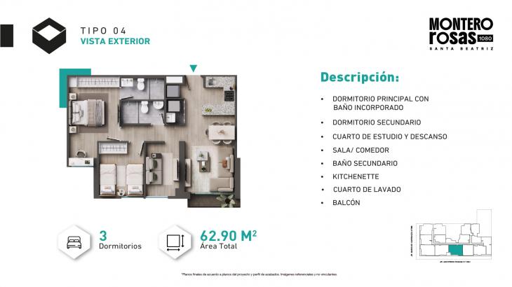 Plano del modelo Tipo X04-A del proyecto MONTERO ROSAS 1080 en Cercado De Lima