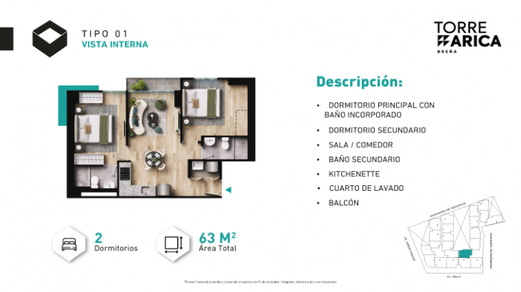 Plano del modelo Tipo X01 del proyecto TORRE ARICA en Breña