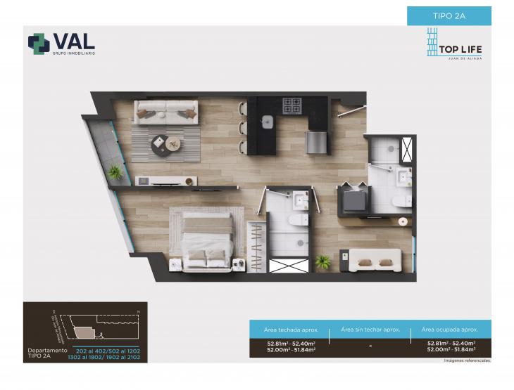 Plano del modelo TIPO 2A del proyecto TOP LIFE JUAN DE ALIAGA en Magdalena Del Mar