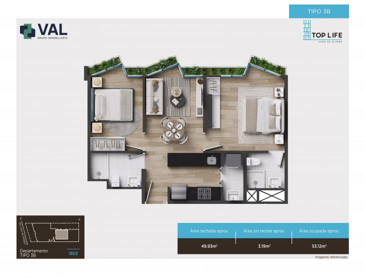 Plano del modelo TIPO 3B del proyecto TOP LIFE JUAN DE ALIAGA en Magdalena Del Mar