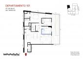 Plano del modelo Flat Flex con terraza 101 del proyecto Éccolo en Miraflores