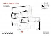 Plano del modelo Flat con terraza 102 del proyecto Éccolo en Miraflores