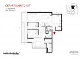 Plano del modelo Flat con terraza 107 del proyecto Éccolo en Miraflores