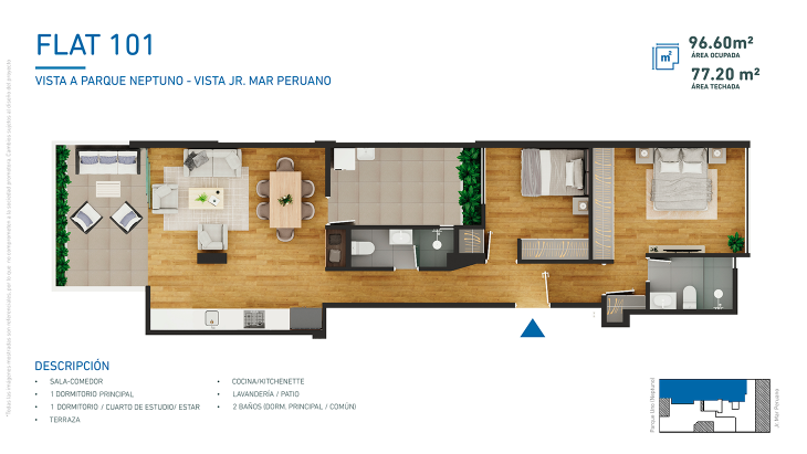 Plano del modelo A del proyecto VISTA VERDE II en Santiago De Surco