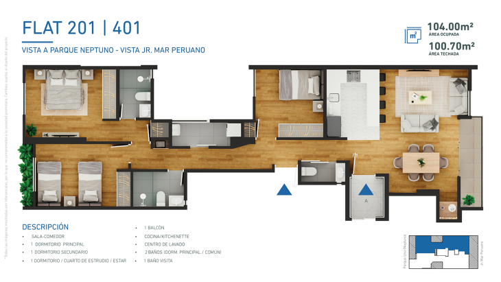 Plano del modelo C del proyecto VISTA VERDE II en Santiago De Surco