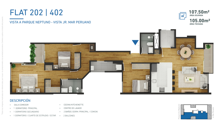Plano del modelo D del proyecto VISTA VERDE II en Santiago De Surco