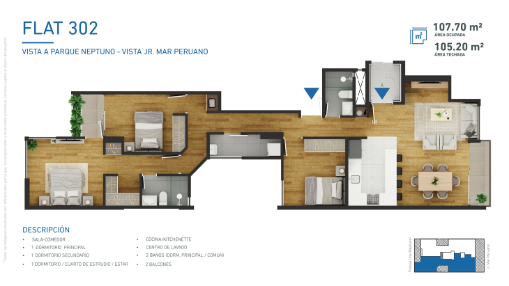 Plano del modelo F del proyecto VISTA VERDE II en Santiago De Surco