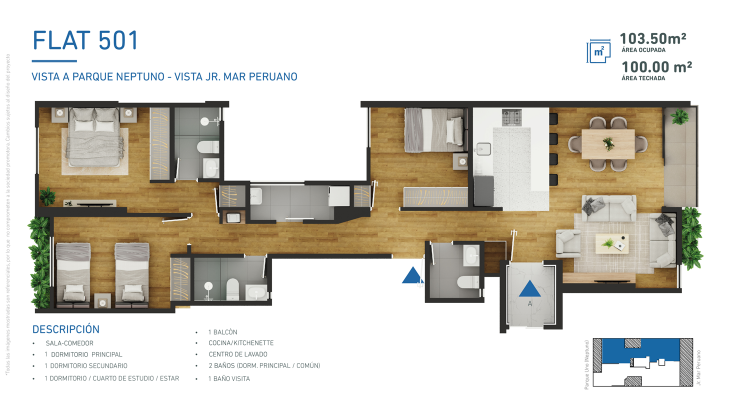 Plano del modelo G del proyecto VISTA VERDE II en Santiago De Surco