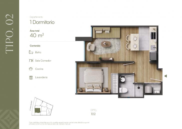 Plano del modelo TIPOLOGIA 2 del proyecto ROOTS en Barranco