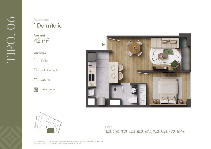 Plano del modelo TIPOLOGIA 6 del proyecto ROOTS en Barranco
