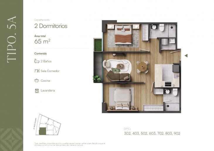 Plano del modelo TIPOLOGIA 5-A del proyecto ROOTS en Barranco