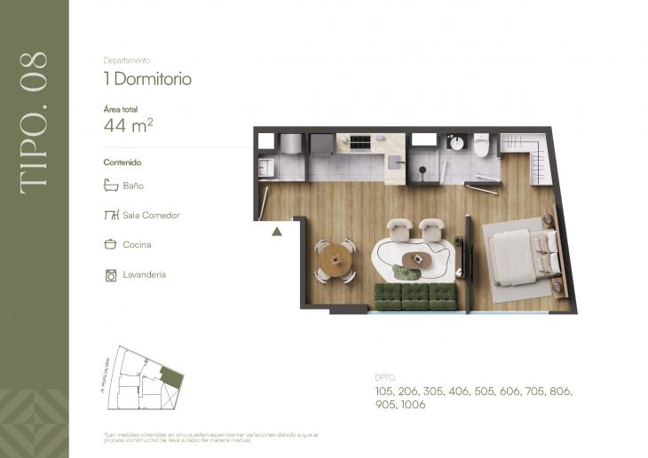 Plano del modelo TIPOLOGIA 8 del proyecto ROOTS en Barranco