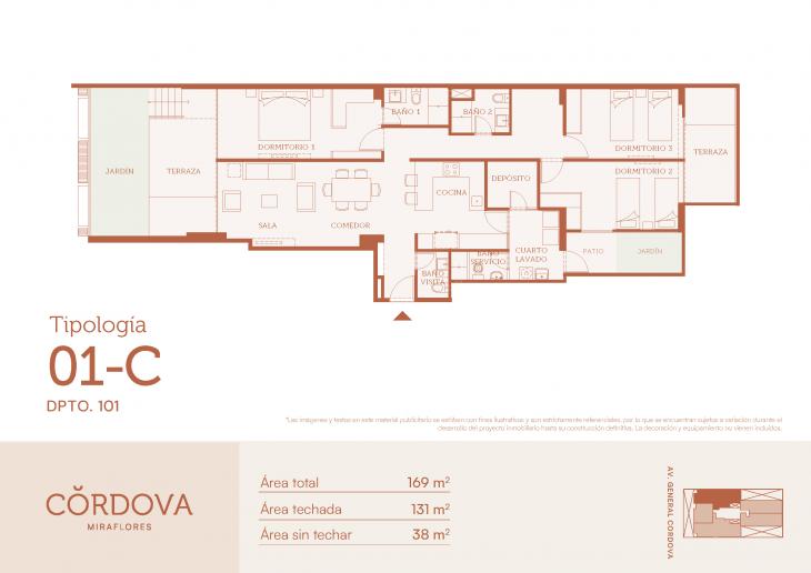 Plano del modelo 1-C del proyecto Córdova en Miraflores