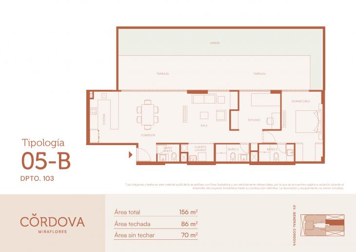 Plano del modelo 5-B del proyecto Córdova en Miraflores