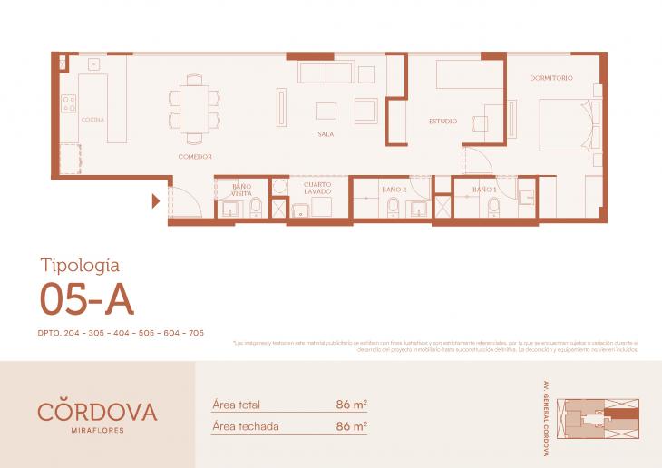 Plano del modelo 5-A del proyecto Córdova en Miraflores