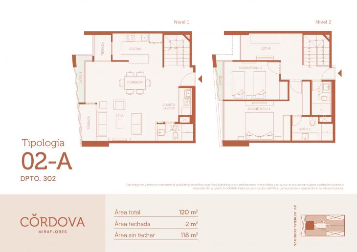 Plano del modelo 2-A del proyecto Córdova en Miraflores