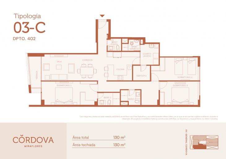Plano del modelo 3-C del proyecto Córdova en Miraflores