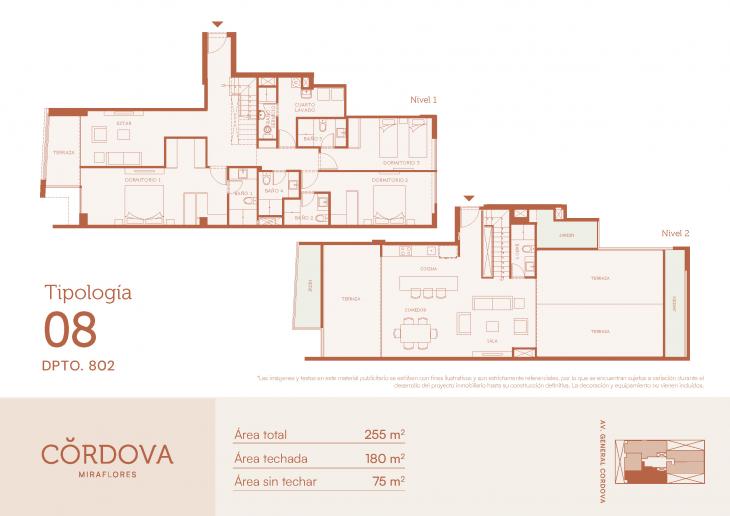 Plano del modelo 8 del proyecto Córdova en Miraflores