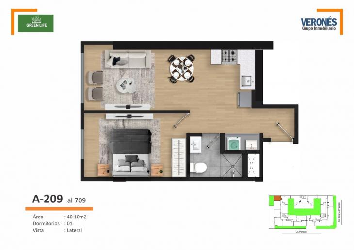 Plano del modelo 209 al 709 del proyecto Residencial Green Life en Chorrillos