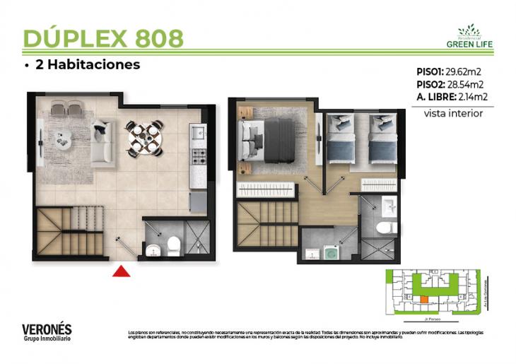 Plano del modelo 808 del proyecto Residencial Green Life en Chorrillos