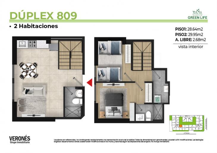 Plano del modelo 809 del proyecto Residencial Green Life en Chorrillos