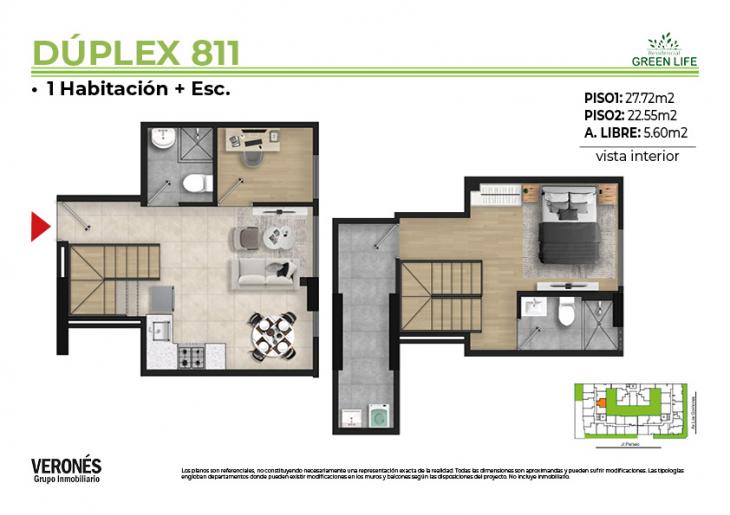 Plano del modelo 811 del proyecto Residencial Green Life en Chorrillos