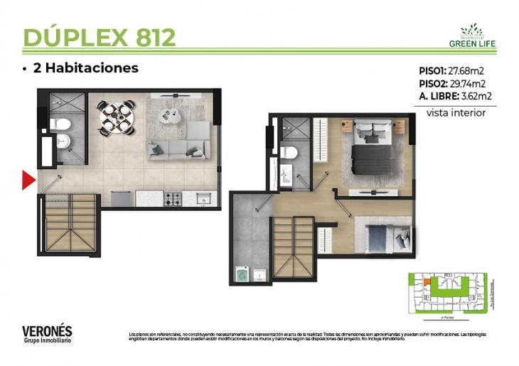 Plano del modelo 812 del proyecto Residencial Green Life en Chorrillos