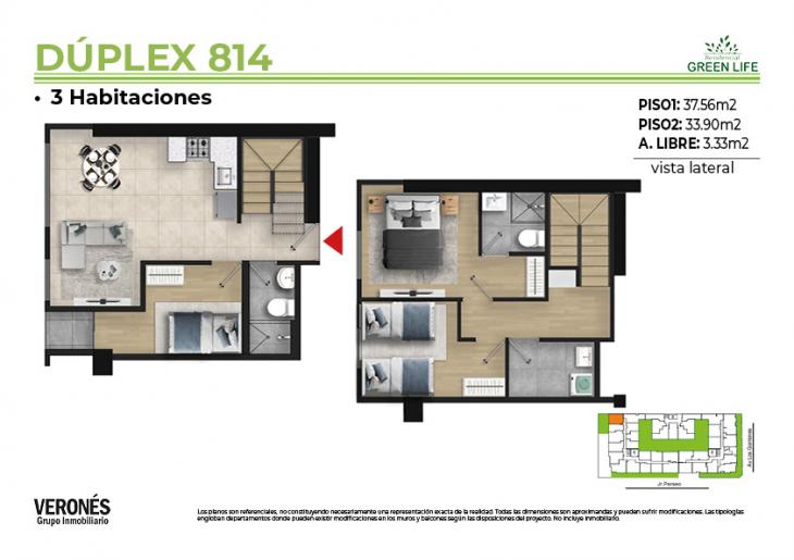 Plano del modelo 814 del proyecto Residencial Green Life en Chorrillos