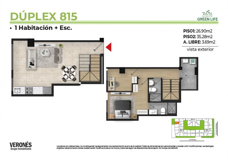 Plano del modelo 815 del proyecto Residencial Green Life en Chorrillos
