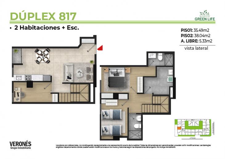 Plano del modelo 817 del proyecto Residencial Green Life en Chorrillos