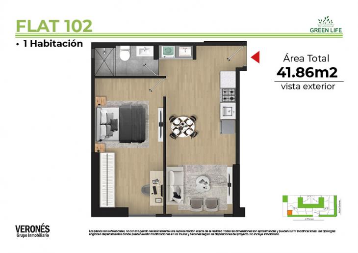 Plano del modelo 102 del proyecto Residencial Green Life en Chorrillos