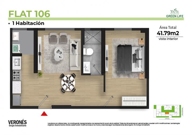 Plano del modelo 106 del proyecto Residencial Green Life en Chorrillos