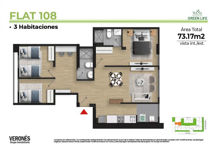 Plano del modelo 108 del proyecto Residencial Green Life en Chorrillos