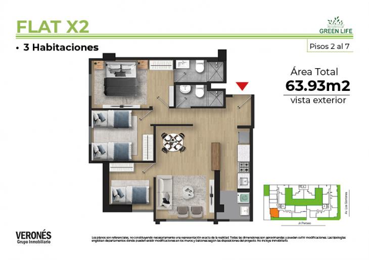 Plano del modelo 202 al 702 del proyecto Residencial Green Life en Chorrillos