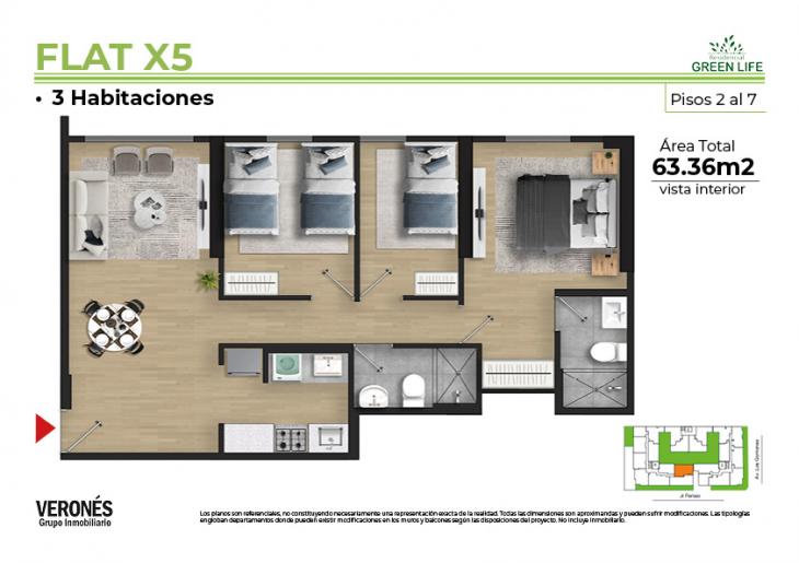 Plano del modelo 205 al 705 del proyecto Residencial Green Life en Chorrillos
