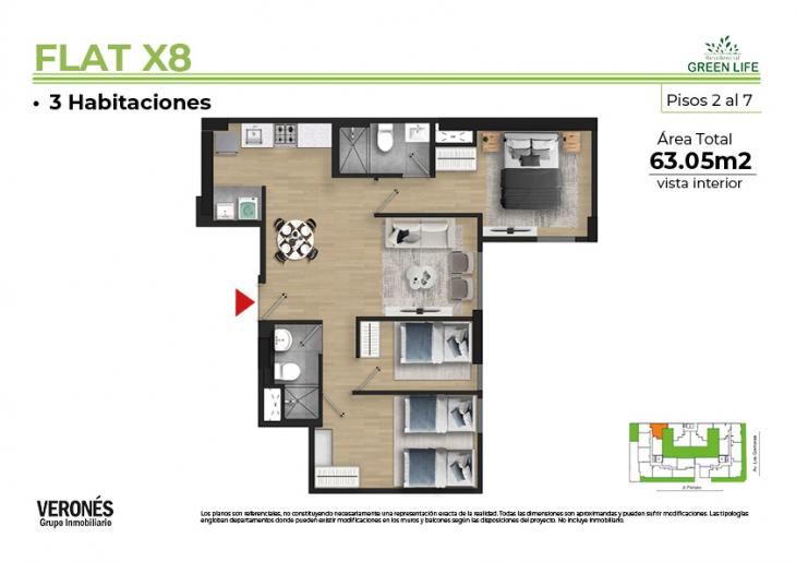 Plano del modelo 208 al 708 del proyecto Residencial Green Life en Chorrillos