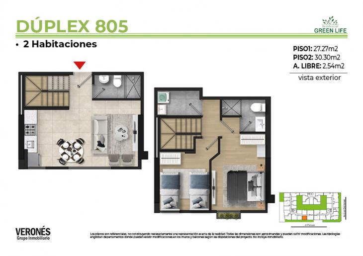 Plano del modelo 805 del proyecto Residencial Green Life en Chorrillos