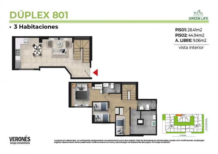 Plano del modelo C-801 del proyecto Residencial Green Life Etapa 2 en Chorrillos