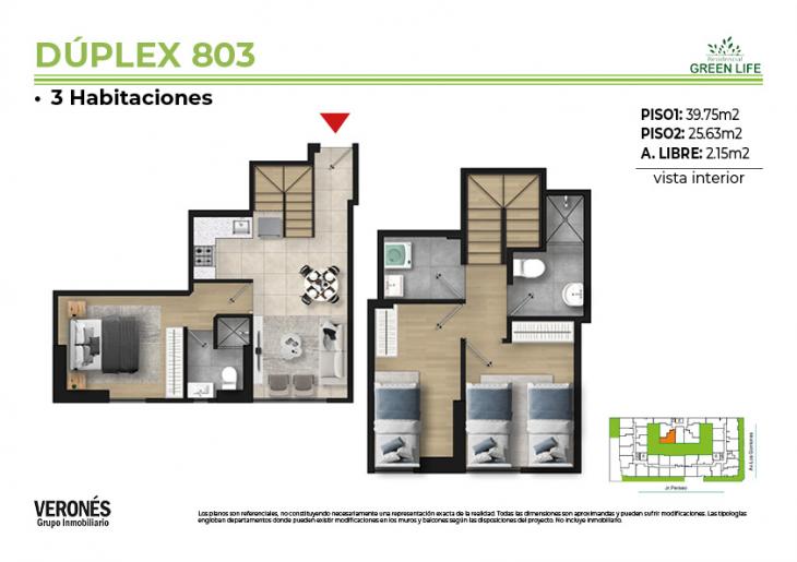 Plano del modelo C-803 del proyecto Residencial Green Life Etapa 2 en Chorrillos